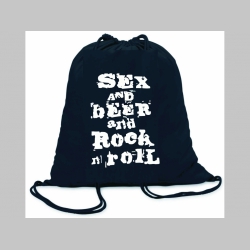 Sex and Beer and Rock n Roll ľahké sťahovacie vrecko ( batôžtek / vak ) s čiernou šnúrkou, 100% bavlna 100 g/m2, rozmery cca. 37 x 41 cm